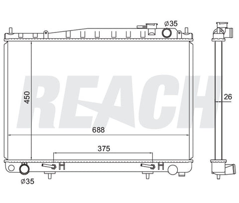 2000 INFINITI Q45 4.1 L RADIATOR REA41-2054A