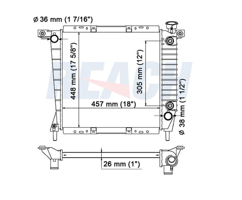 1989 FORD RANGER 2.3 L RADIATOR REA41-1062A