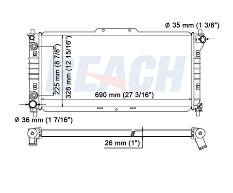 1993 MAZDA MX-6 2.5 L RADIATOR REA41-1326A